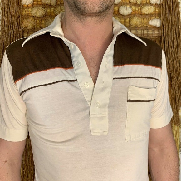 Vintage Other - Vintage 70s Brown and Cream Striped Polo